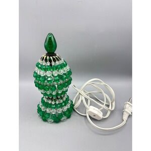 Vtg‎ Green Safety Pin Beaded Table Lamp Accent Light Christmas Tree Handmade